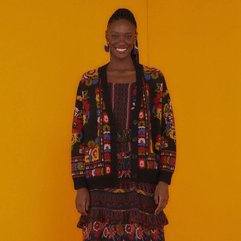 FARM Rio Black Flowers Tapestry Cardigan - Picture 3 of 4